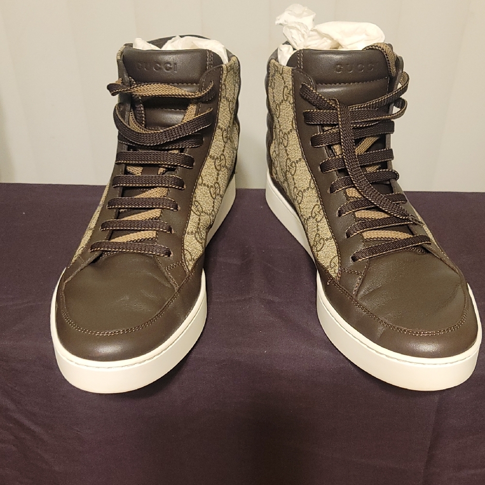 Gucci Men's Leather and Canvas High-Top Sneakers